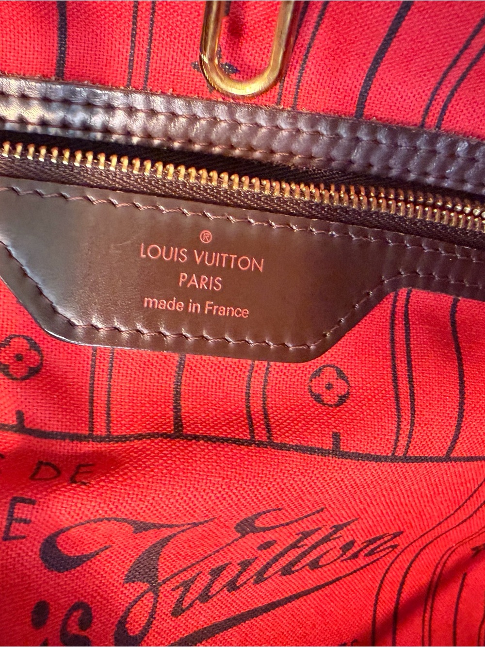 Louis Vuitton Damier Ebene Neverfull MM Tote with Red Interior - Picture 12 of 16